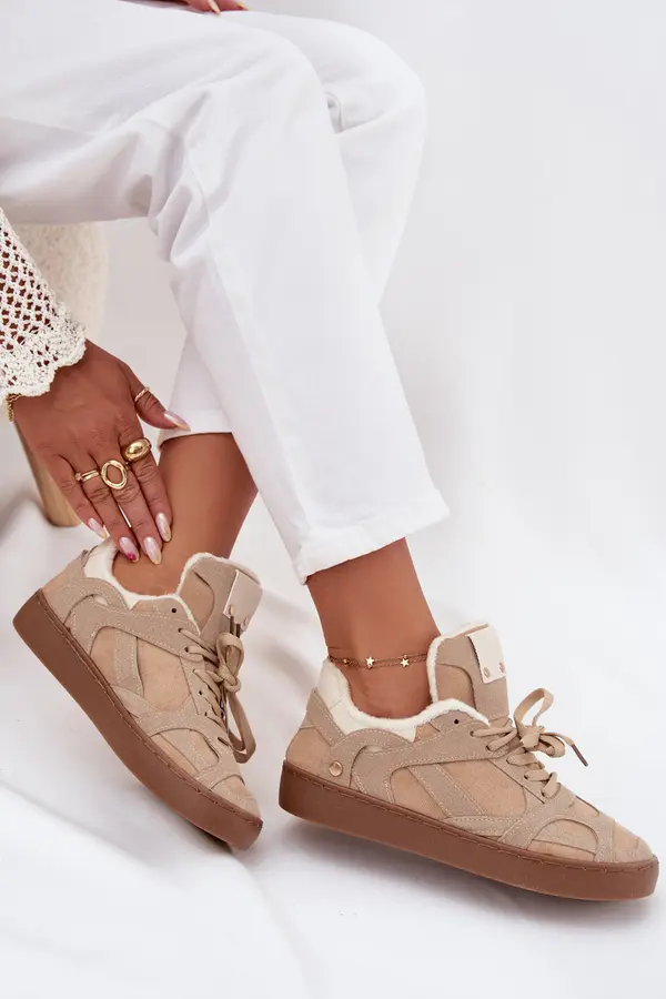 Boto Boto Women's Sneakers on Platform with Furry Lining Beige Solvia