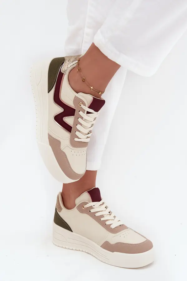 Boto Boto Women's Sneakers on Platform with Gold Inserts Beige Zalvra