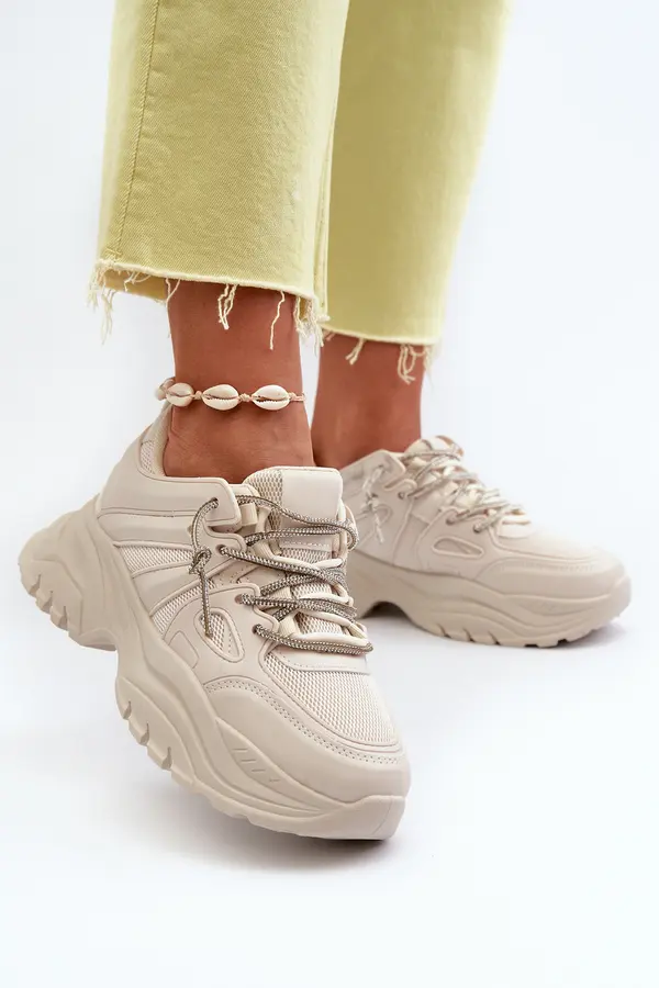 Boto Boto Women's sneakers with chunky sole and decorative lacing beige Relissa