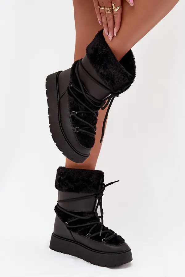 Boto Boto Women's Snow Boots With Fur And Lacing On Platform Black Marinna