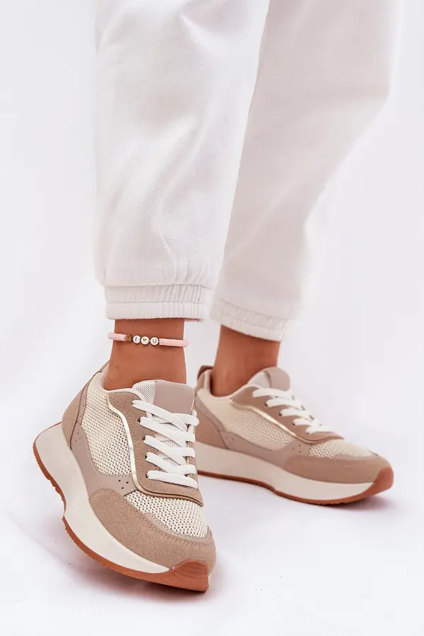 Boto Boto Women's Sports Shoes With Mesh On Platform Khaki Poova