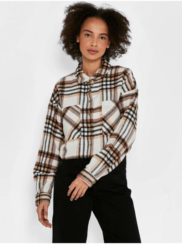 Noisy May Brown-cream checkered cropped shirt Noisy May Flanny - Women