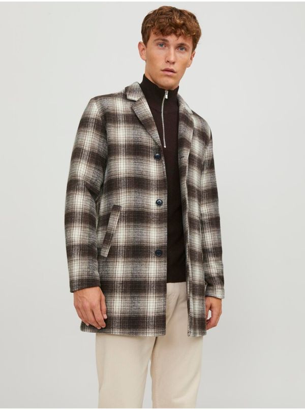 Jack & Jones Brown Men's Plaid Coat with Wool Jack & Jones Zac - Men