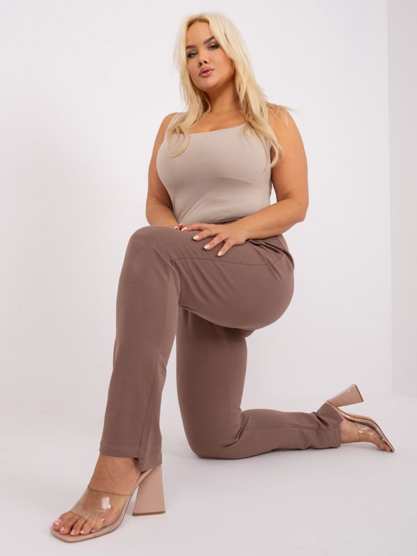 Fashionhunters Brown women's cotton sweatpants plus size