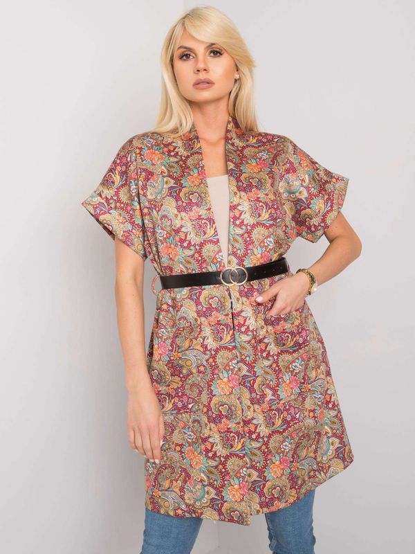 Fashionhunters Burgundy coat with belt and pockets