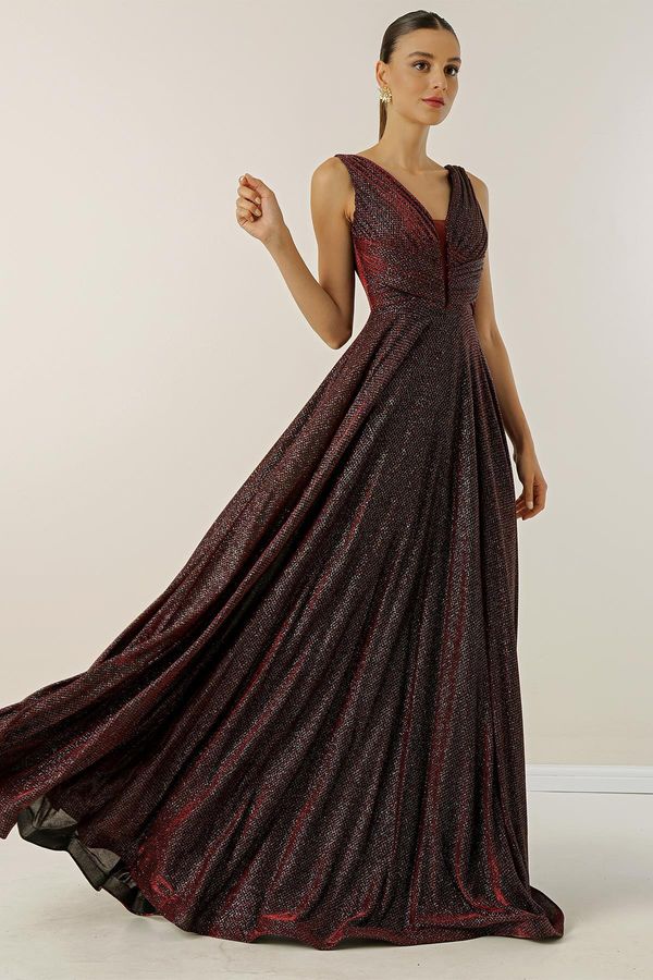 By Saygı By Saygı Debele trake i obložena mini kockasta duga večernja haljina sa širokim rasponom tijela, šljokice