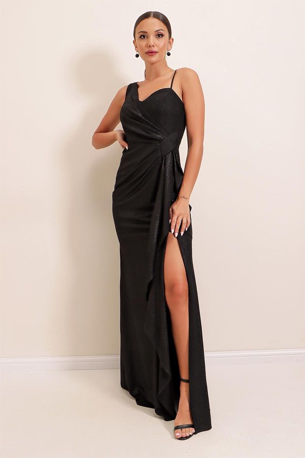 By Saygı By Saygı Jednostrana nit vješanja Prednja baklja obložena svjetlucava duga haljina