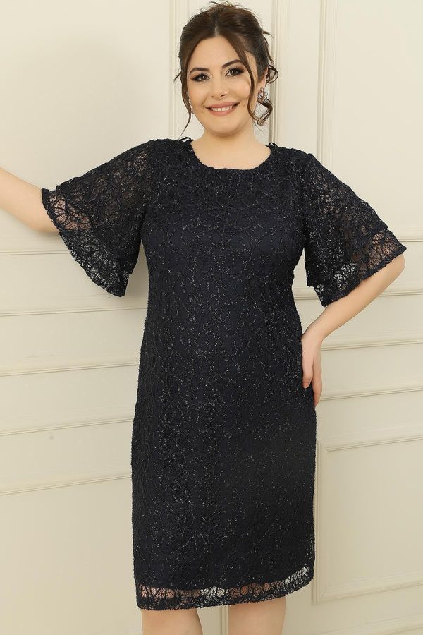 By Saygı By Saygı Plus Size Silvery Lace Dress with Short Flounce Sleeves
