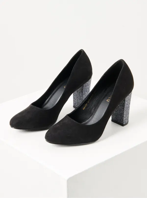 CAMAIEU CamAIEU Black Glitter Heel Pumps - Women