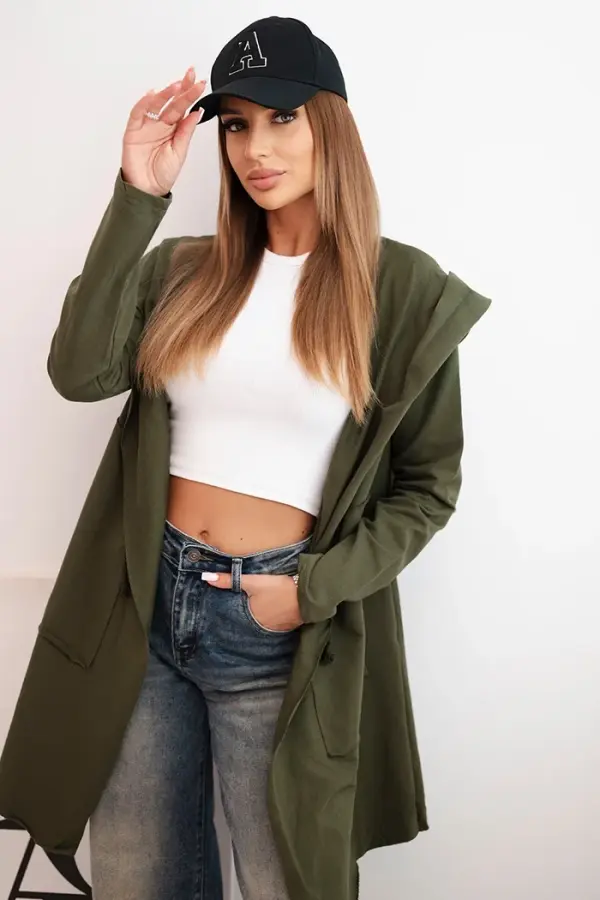Kesi Cape with loose khaki hood
