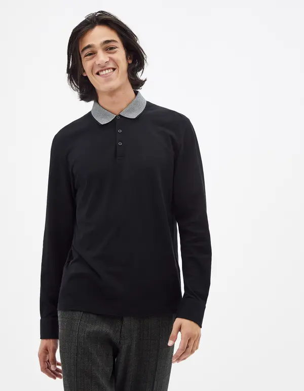 Celio Celio Polo Sessicoml Long Sleeve T-Shirt - Mens