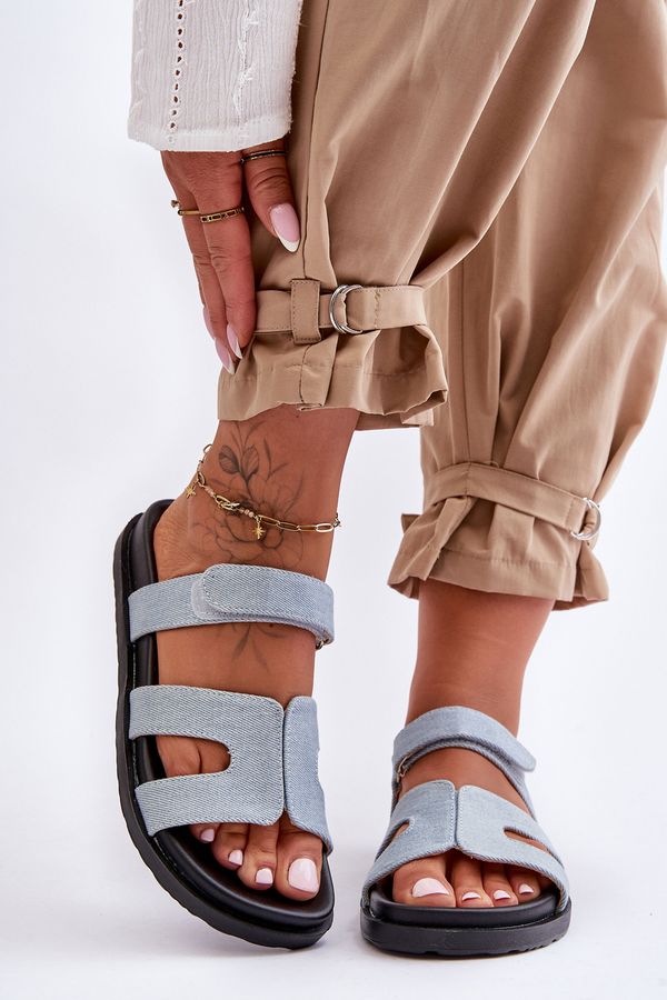 Kesi Classic leather flip-flops for women with Velcro brown Amedon