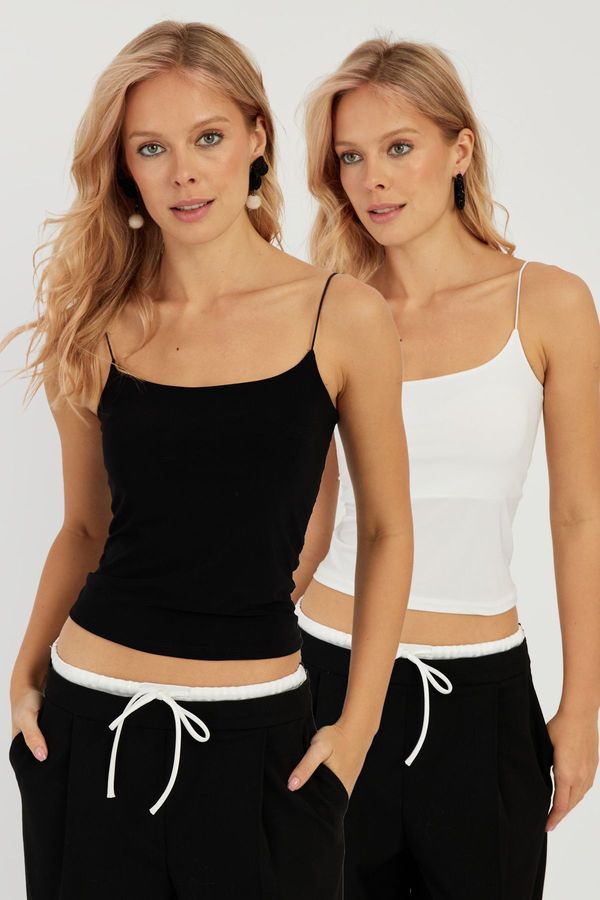 Cool & Sexy Cool & Sexy Women's Black-White Double Rope Strap Blouse IO158