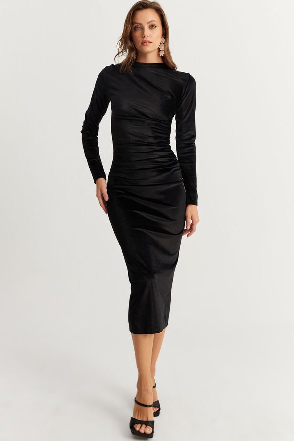 Cool & Sexy Cool & Sexy Women's Black Draped Midi Dress