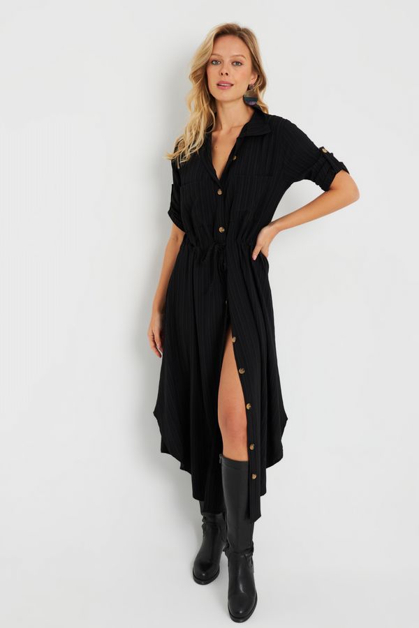 Cool & Sexy Cool & Sexy Women's Midi Shirt Dress Black Q984