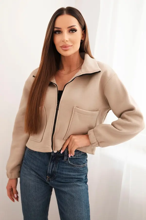 Kesi Cotton insulated sweatshirt with zipper light beige