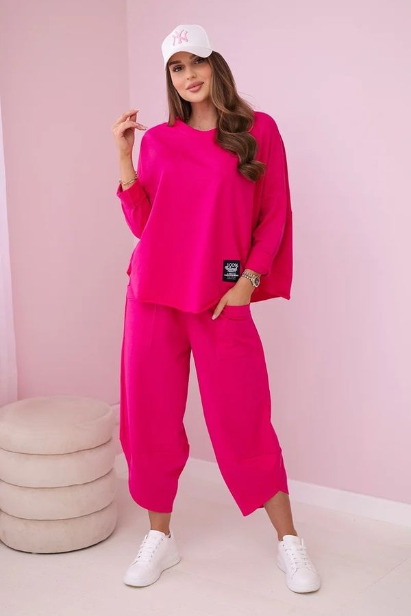 Kesi Cotton set of sweatshirt and pants fuchsia color