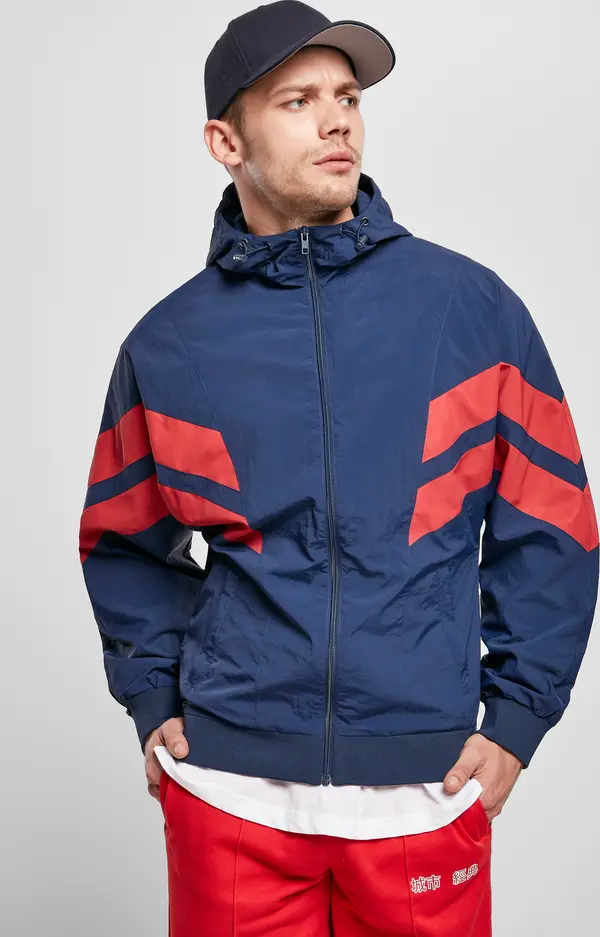 Urban Classics Crinkle Panel Track Jacket Navy Blue/Urban Red