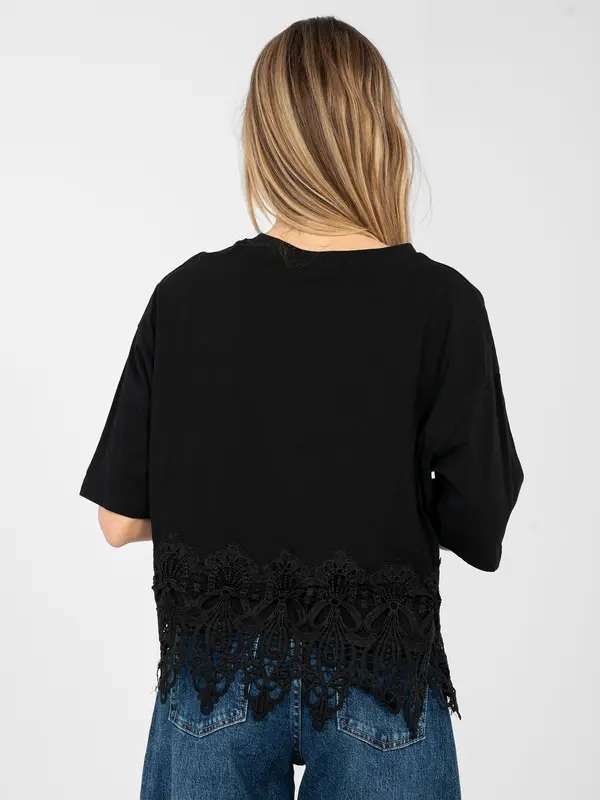 Factory Price Crna bluza s čipkastim obrubom