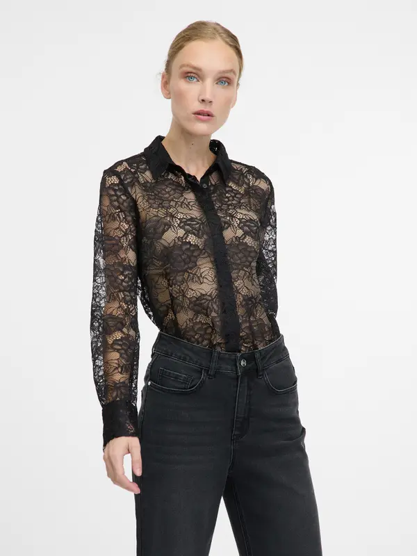 Orsay Crna čipkasta bluza ORSAY