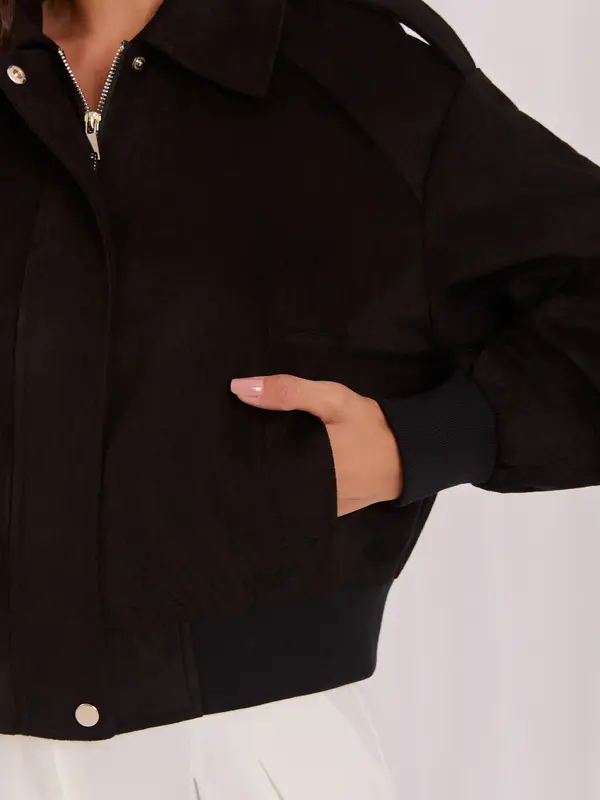 Italy Moda Crna jakna od imitacije brušene kože