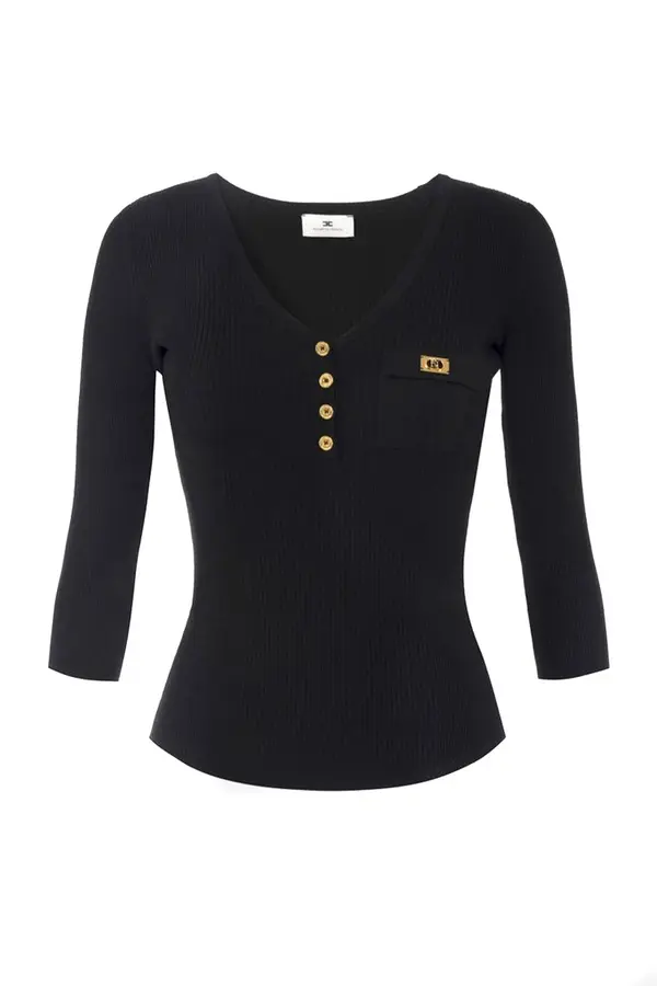 Elisabetta Franchi Crna majica s 3/4 rukavima