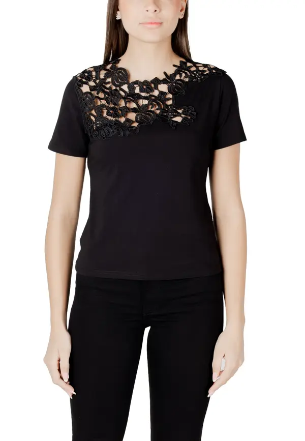 Morgan De Toi Crna majica s čipkastim detaljima
