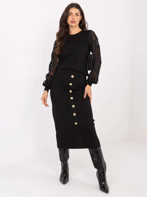 Factory Price Crna midi suknja s gumbima