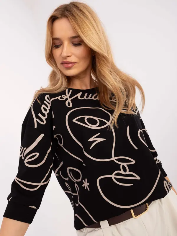 RUE PARIS Crna pamučna bluza s printom