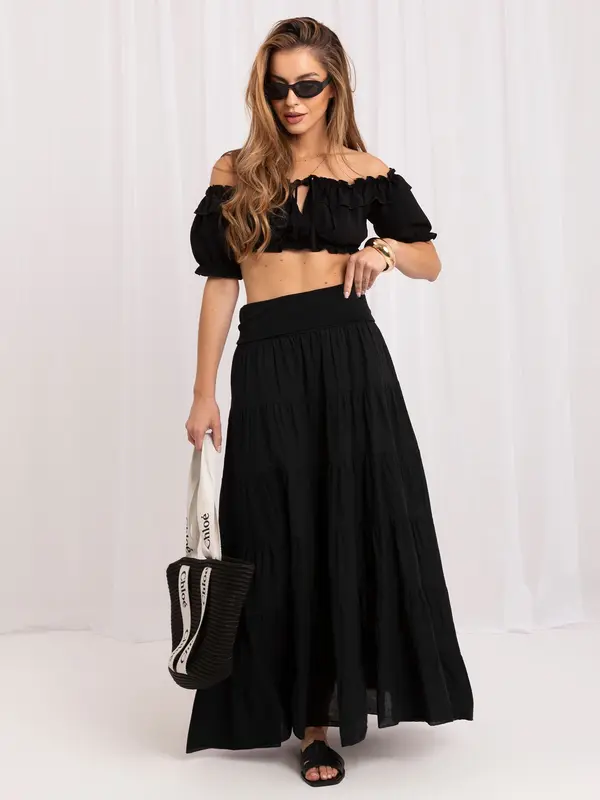 Italy Moda Crna pamučna maxi suknja