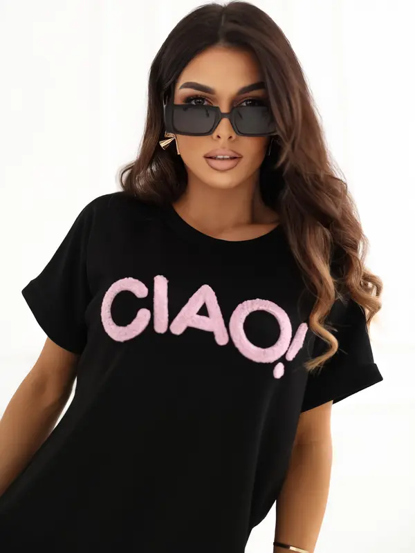 RUE PARIS Crna predimenzionirana bluza s natpisom