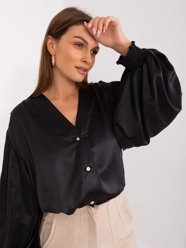LAKERTA Crna satenska bluza s balon rukavima