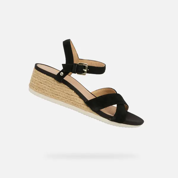 GEOX Crne sandale s platformom Geox Ischia Corda