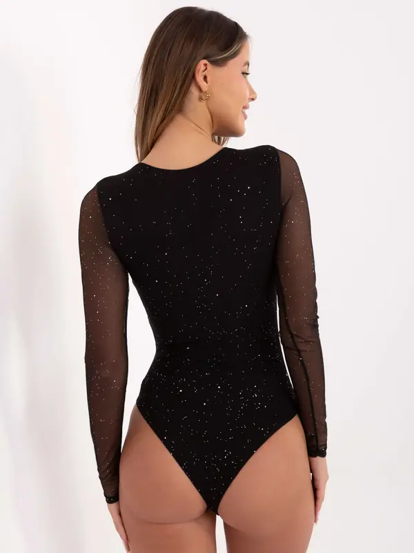 Italy Moda Crni bodi s glitterom i dugim rukavima