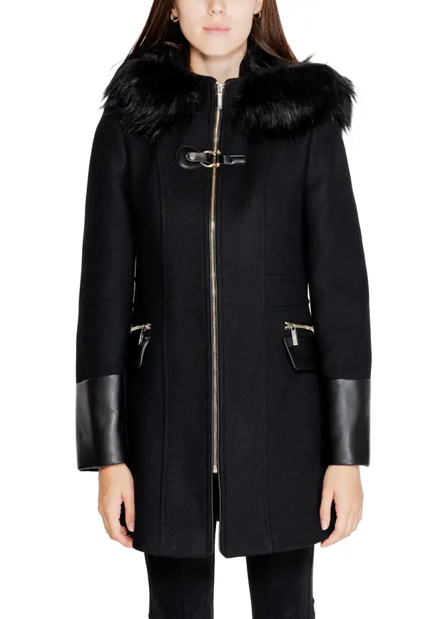 Morgan De Toi Crni kaput s krznenim ovratnikom