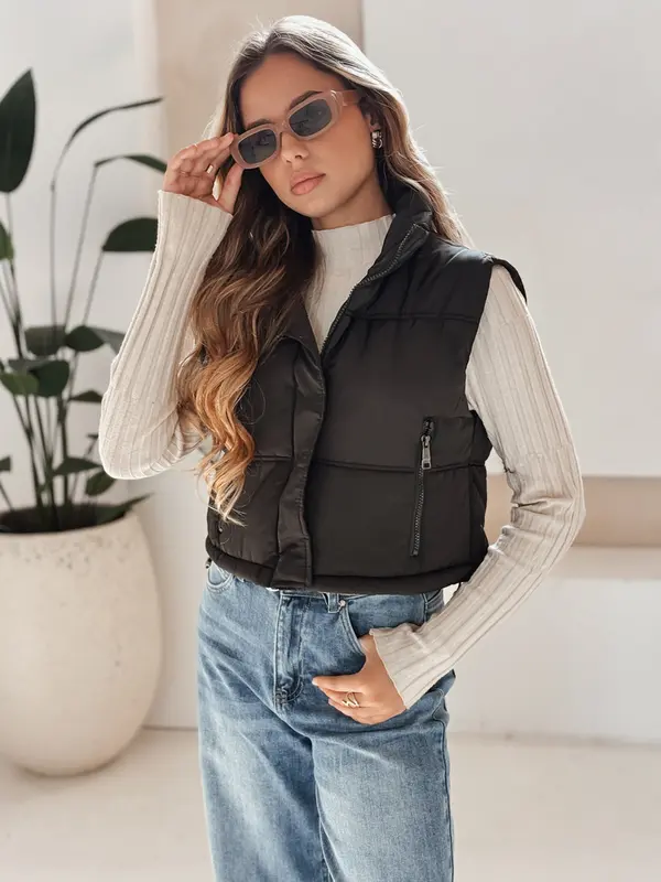 DStreet Crni prošiveni prsluk