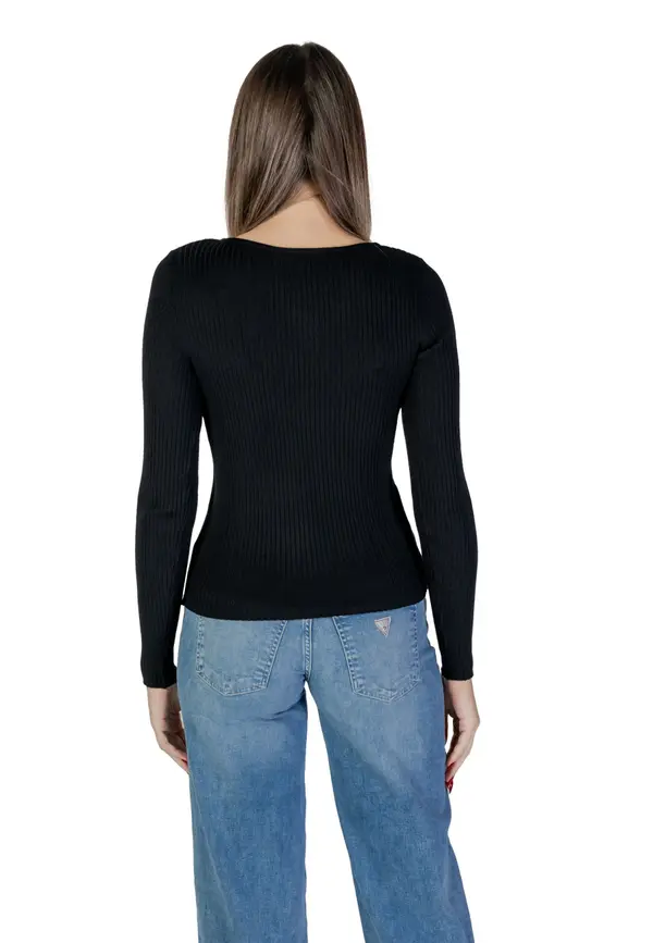 Vila Clothes Crni rebrasti pulover s dugim rukavima