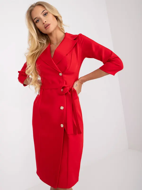 LAKERTA Crvena elegantna uska haljina s gumbima