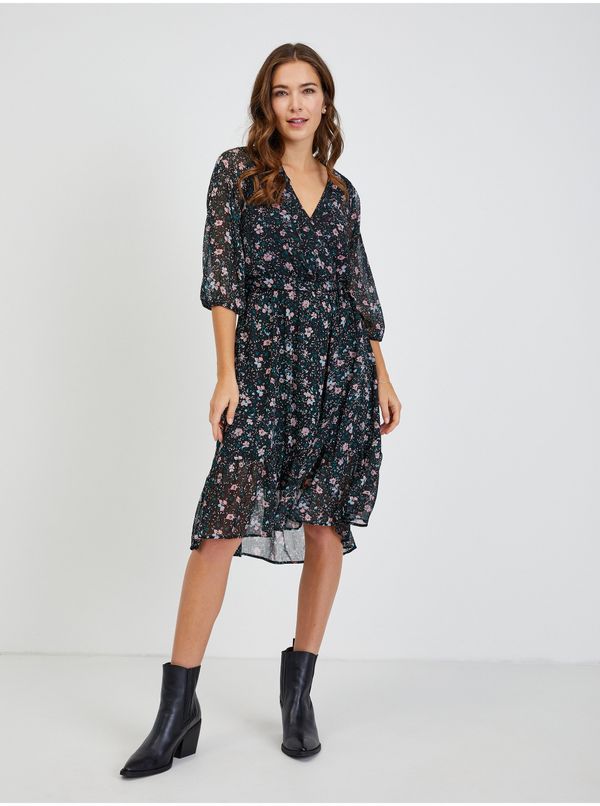 Orsay Cvjetna haljina crne dame s kravatom ORSAY - Dame