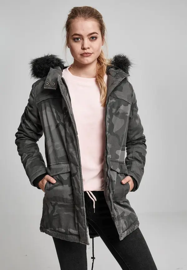 Urban Classics Dame overdyed Camo Parka tamna kamuflaža