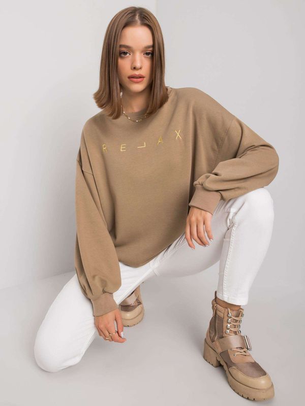 Fashionhunters Dark beige hoodless sweatshirt