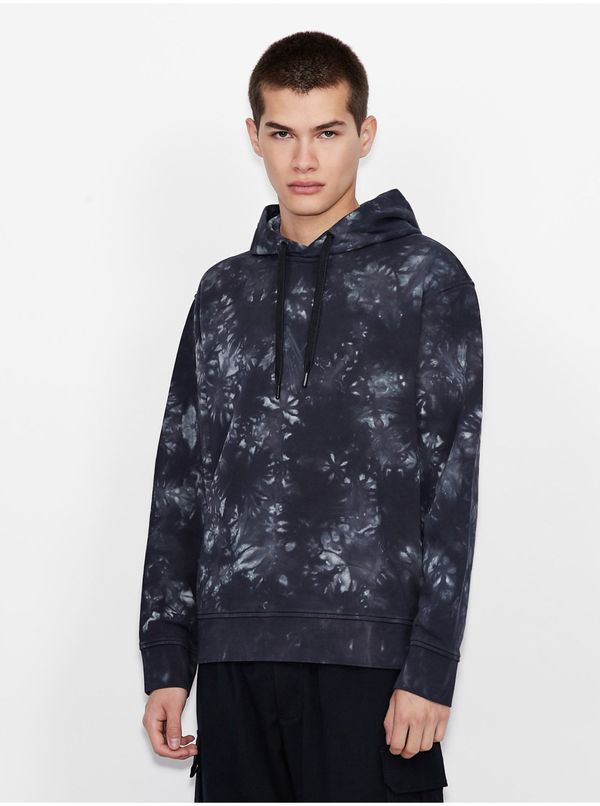 Armani Dark Blue Mens Patterned Hoodie Armani Exchange - Men