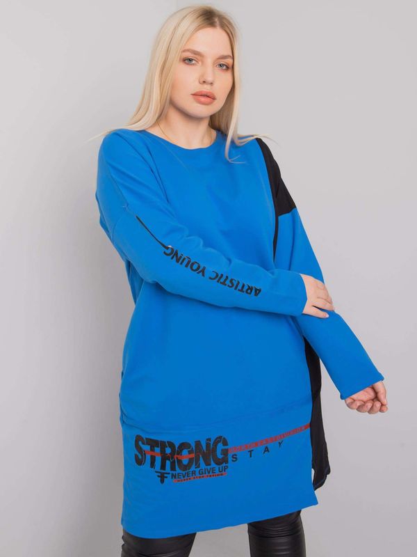 Fashionhunters Dark blue tunic of a larger size with long sleeves