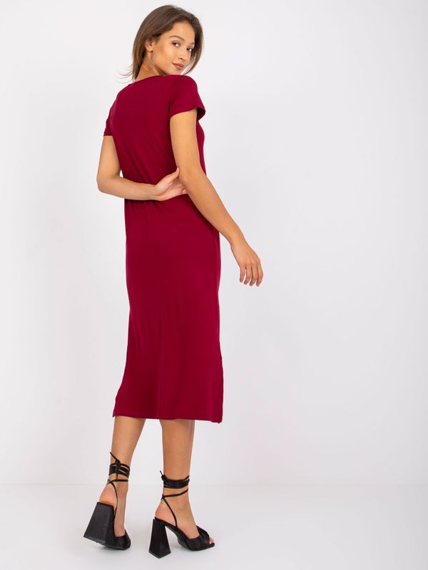 Fashionhunters Dark burgundy viscose midi dress Liliane
