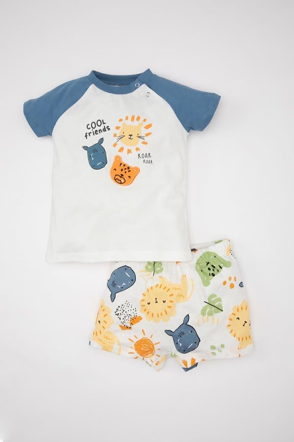 DEFACTO DEFACTO Baby Boy Safari Printed Combed Cotton Short Sleeve T-Shirt Shorts 2-Piece Set