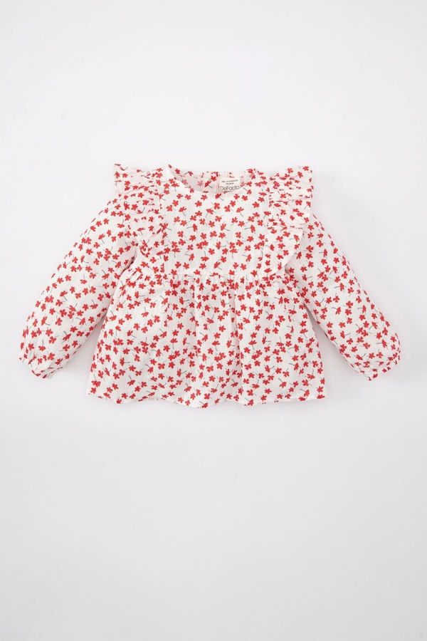 DEFACTO DEFACTO Baby Girl Crew Neck Linen Look Floral Long Sleeve Blouse