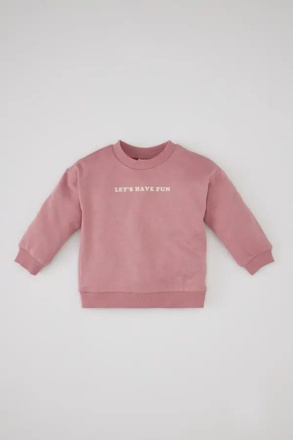 DEFACTO DEFACTO Baby Girl Crew Neck Printed Basic Sweatshirt