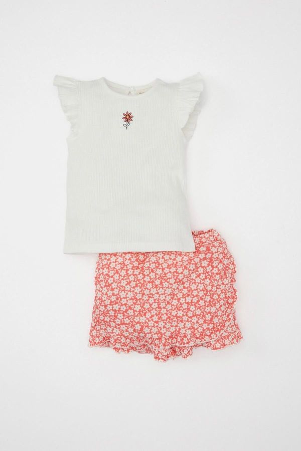DEFACTO DEFACTO Baby Girl Floral Short Sleeve T-Shirt Shorts Skirt 2 Piece Set