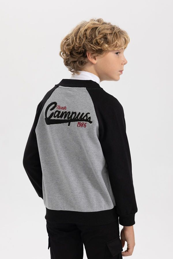 DEFACTO DEFACTO Boy's College Collar Embroidered Bomber Cardigan