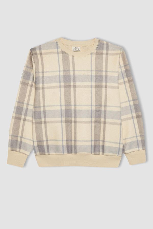 DEFACTO DEFACTO Boy's Crew Neck Patterned Flannel Sweatshirt